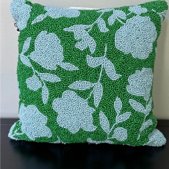 Kate Spade target beaded front toss pillow. Green and Blue Floral 12x12 - Picture 1 of 13